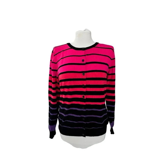 CIELO || Womens Color Block Knit Sweater Crewneck Pink Black Large - Picture 5 of 7